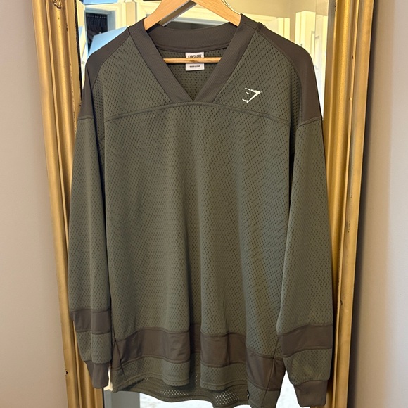 Gymshark Olive Mesh V-Neck Long Sleeve - Picture 1 of 7